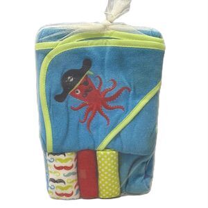 Baby Wash Set Towl and Wash Cloths Set Pirate Ocean Animal Themed Blue